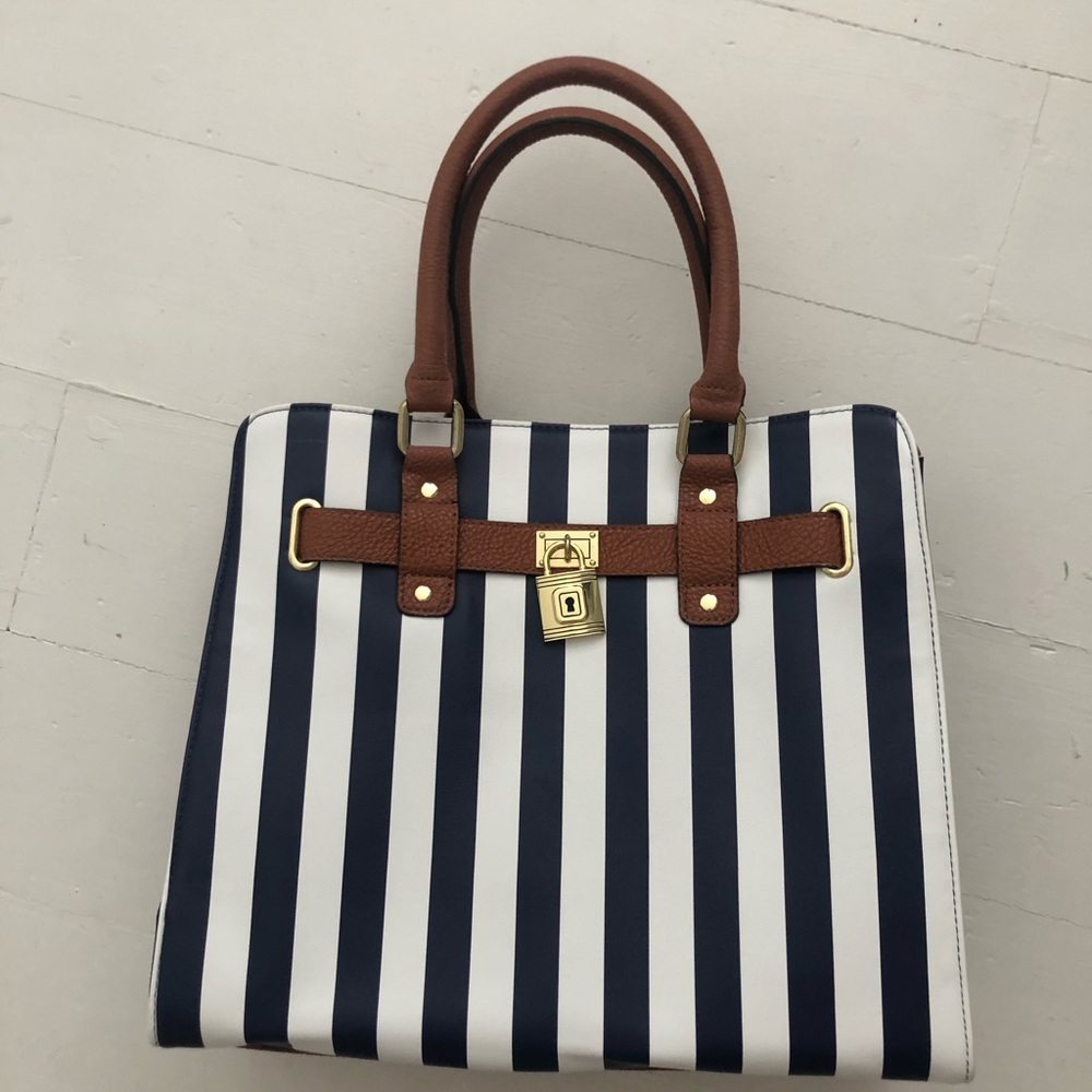 Blue and White Striped Purse